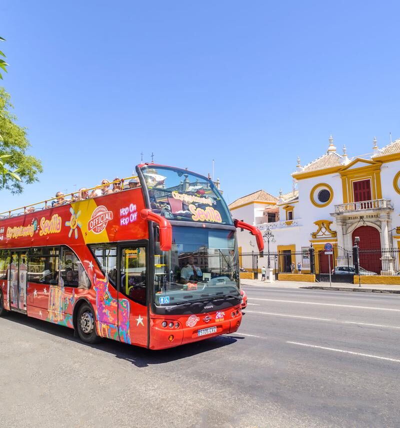 Panoramic red bus in seville