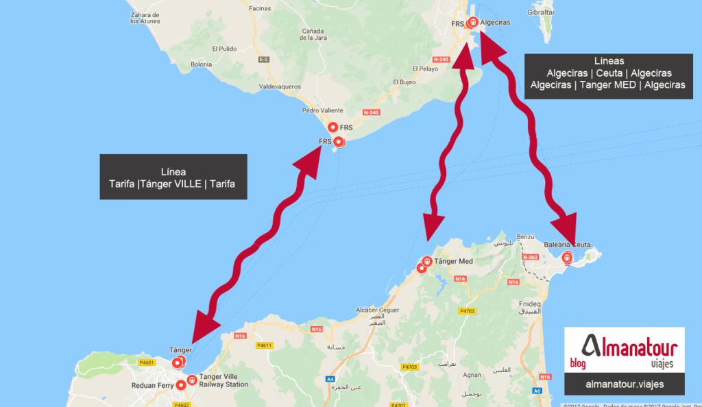 Crossing the Strait of Gibraltar. Ferry from Spain to Morocco